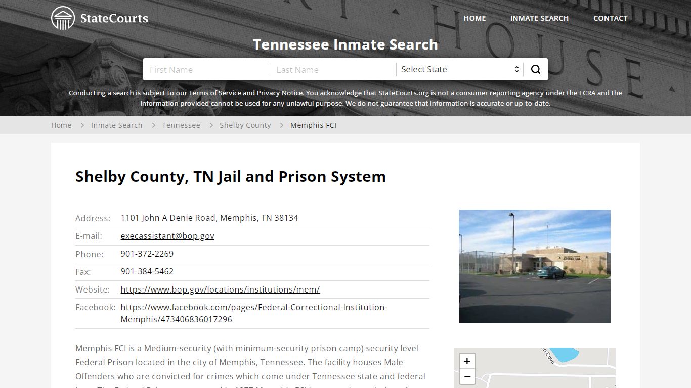 Memphis FCI Inmate Records Search, Tennessee - StateCourts