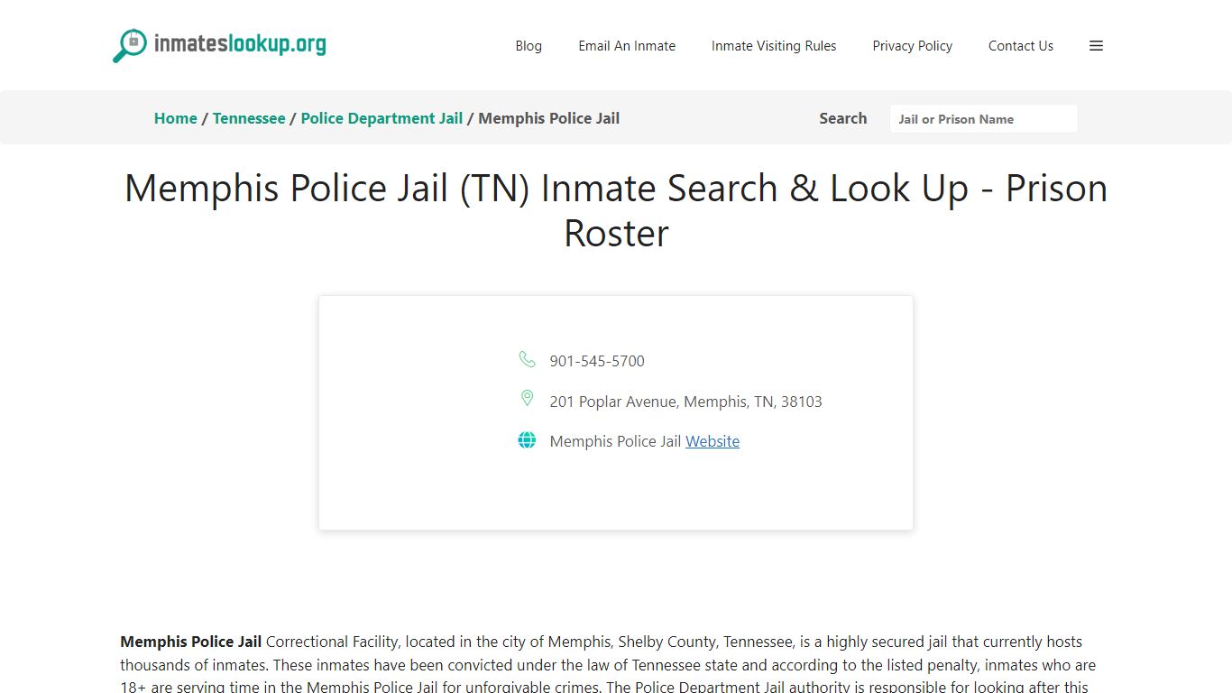 Memphis Police Jail (TN) Inmate Search & Look Up - Prison Roster